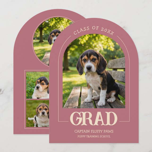 Hund Examensfest Inbjudan Husdjur Bilder Rosa Guld (Fram/baksida)