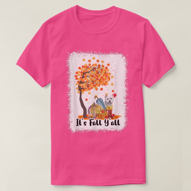 Hund Fall Yall White Terrier Pumpkin Autumn BLE T Shirt (Design framsida)