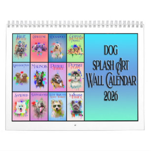 Hund Färgglad Splash Art Väggkalender 2026 Kalender