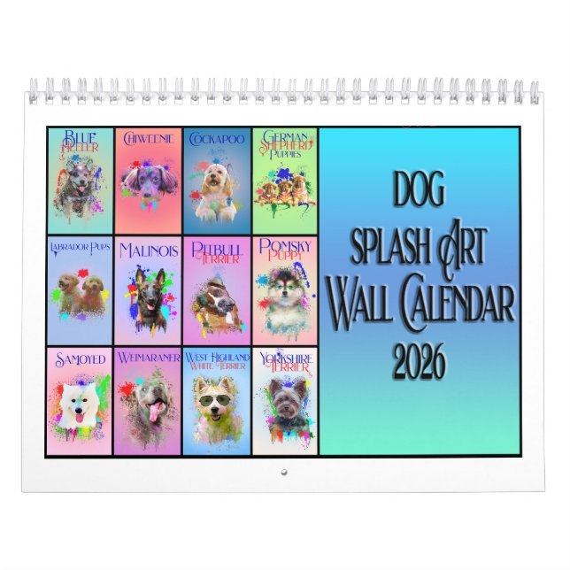Hund Färgglad Splash Art Väggkalender 2026 Kalender (Omslag)
