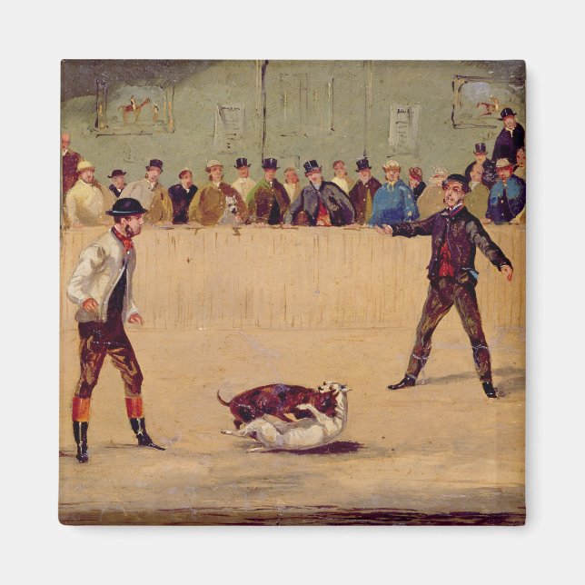 Hund Fighting (olja på papper mark) Magnet (Framsidan)