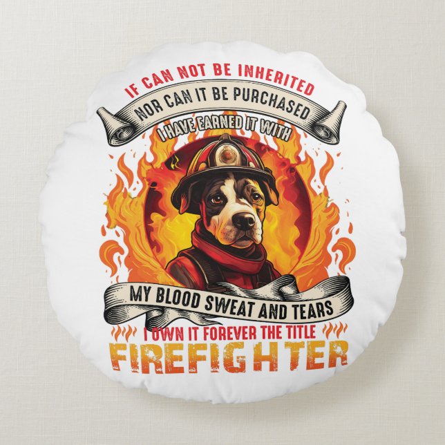 Hund Firefighter Rund Kudde (Framsidan)
