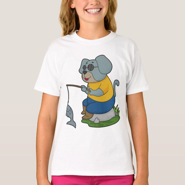 Hund Fiske efter Finshing Rod T Shirt (Framsida)