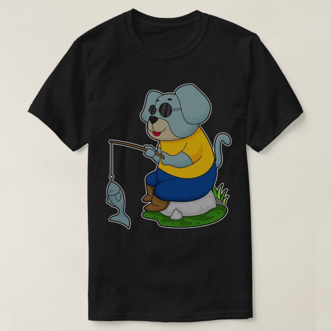 Hund Fiske efter Finshing Rod T Shirt (Design framsida)
