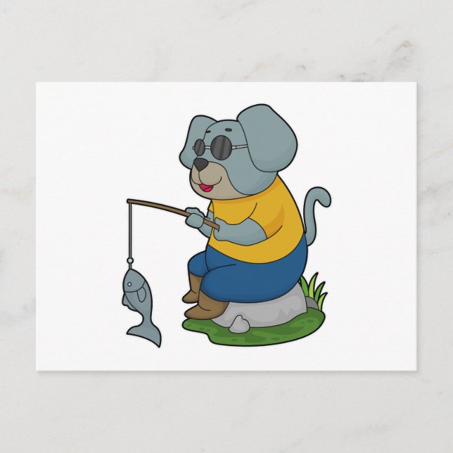 Hund Fiske efter Finshing Rod Vykort (Framsida)