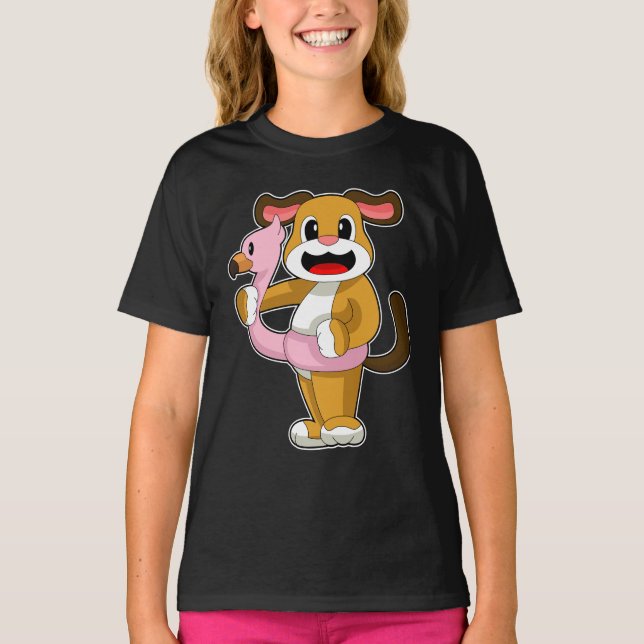 Hund Flamingo T Shirt (Framsida)
