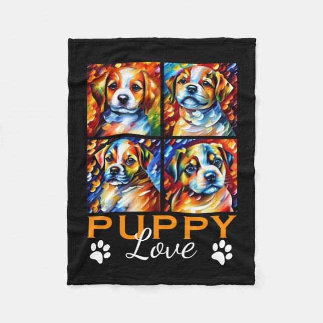 Hund Fleece Blanket med stiliserad kute-valpar (Framsidan)