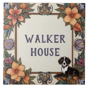 Hund & Flowers Anpassningsbar House Namn Plate Sig Kakelplatta