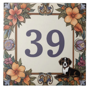 Hund & Flowers Anpassningsbar House Number - skylt Kakelplatta