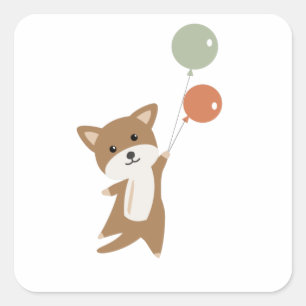 Hund flyger upp med ballonger från ett lustigt dju fyrkantigt klistermärke