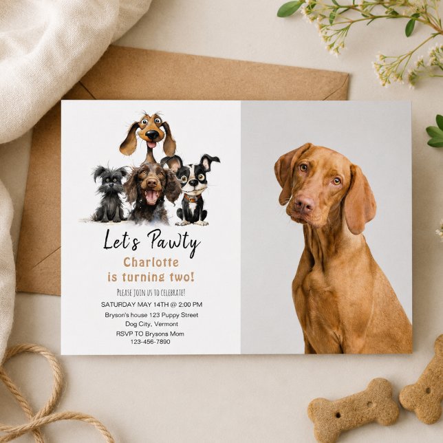 Hund Födelsedagsfest foto Inbjudningar (Dog Let's Pawty Birthday photo Invitation)