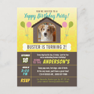 Hund Födelsedagsfest Hund House och Tass Anpassnin Inbjudan Vykort