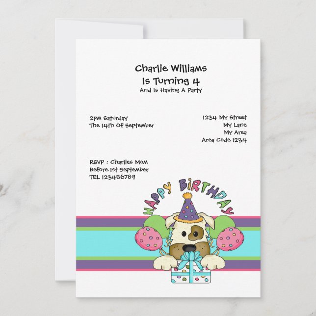 Hund Födelsedagsfest Inbjudningar (Framsida)