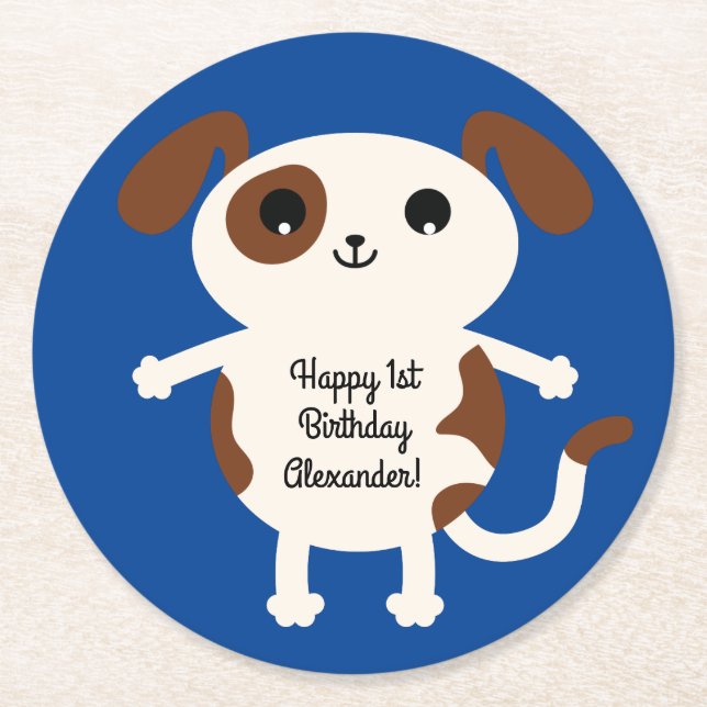 Hund Födelsedagsfest Kids Underlägg Papper Rund (Framsidan)