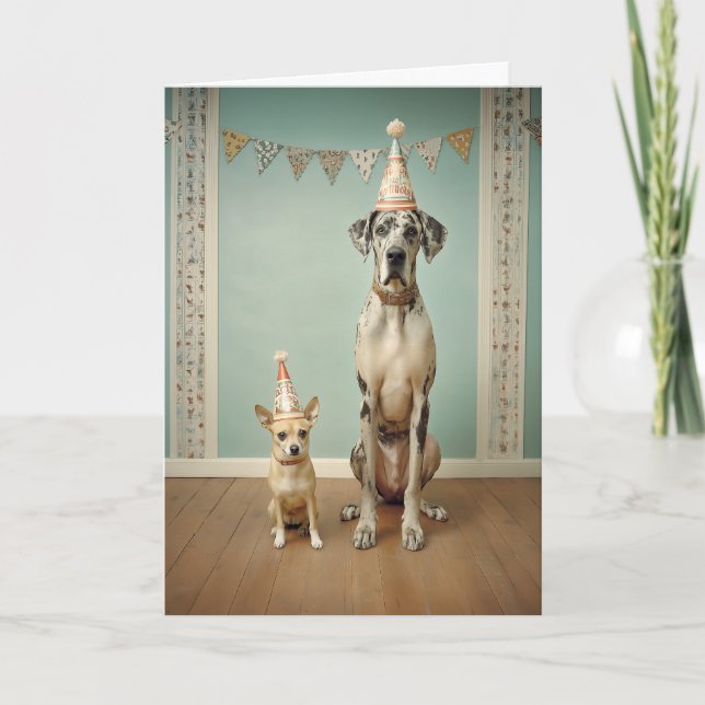 Hund Födelsedagsfest Porträtt Duo Kort (Framsida)