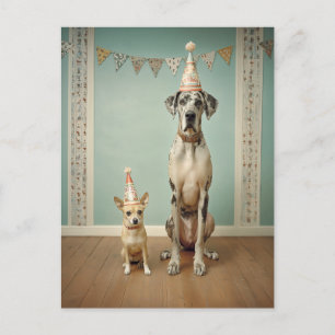 Hund Födelsedagsfest Porträtt Duo Vykort