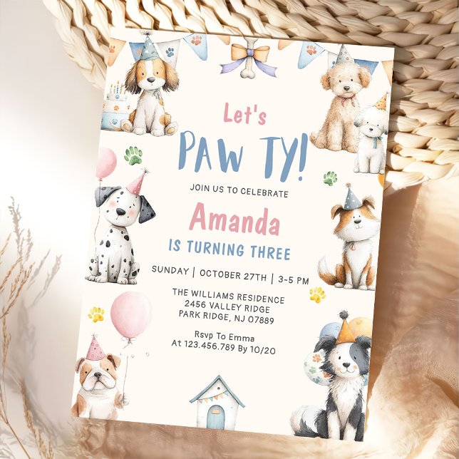 Hund Födelsedagsfest Valp Pawty Födelsedag Inbjudningar (Skapare uppladdad)