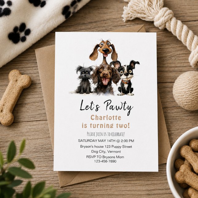 Hund Födelsedagsfirande Let's Pawty Inbjudningar (Dog Let's Pawty Birthday Invitation
)