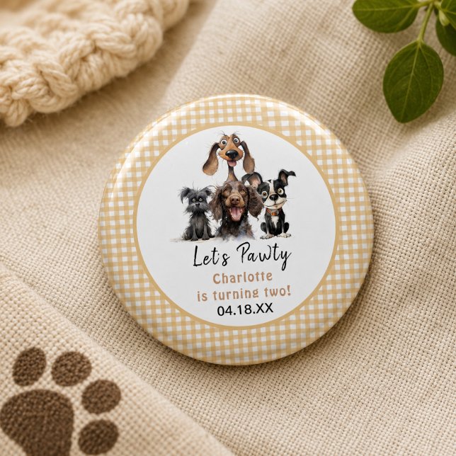 Hund Födelsedagsfirande Let's Pawty Knapp (Dog Let's Pawty Birthday Button)