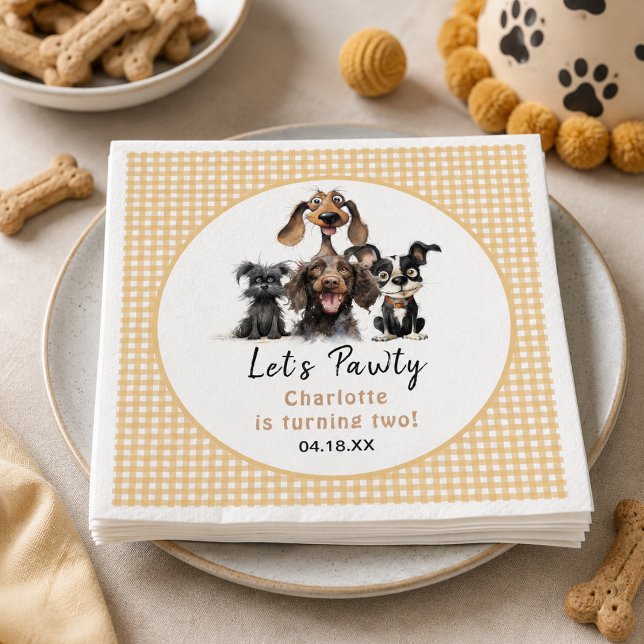 Hund Födelsedagsfirande med tass Pappersservett (Dog Let's Pawty Birthday Invitation
)