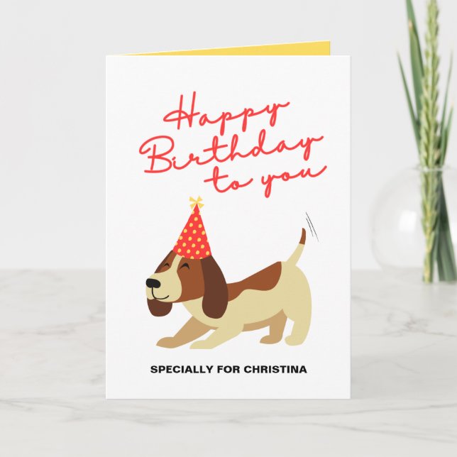 Hund födelsedagskort, cute Personalize Birday Card Meddelande (Framsida)