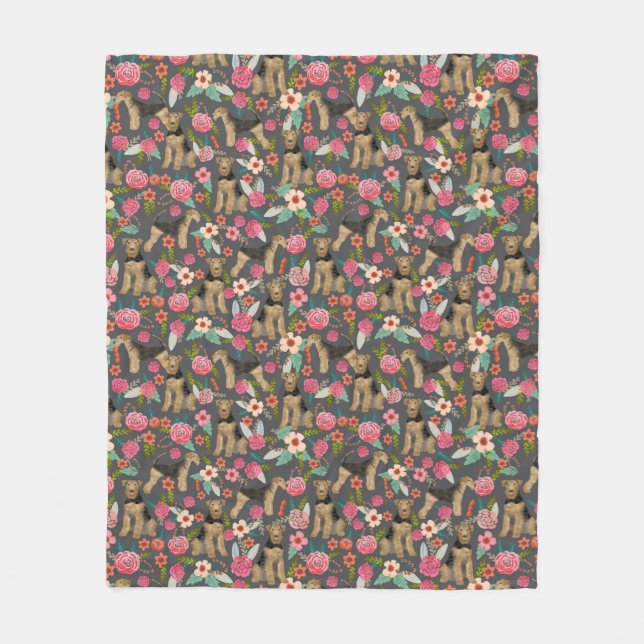 hund för Airedale Terrier Blommigt Fleecefilt (Framsidan)