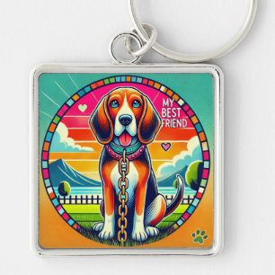 Hund för akut Animerad Fyrkantig Silverfärgad Nyckelring