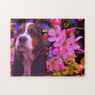 Hund för Basset Hound Puppy Blommars Pussel