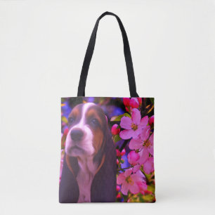 Hund för Basset Hound Puppy Blommars Tygkasse