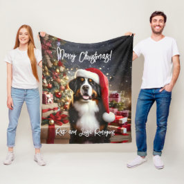 Hund för det vackra Bernese-berget med Santa Hat Fleecefilt