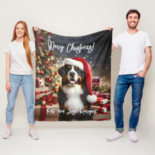 Hund för det vackra Bernese-berget med Santa Hat Fleecefilt