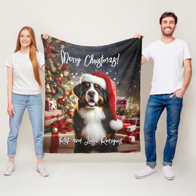 Hund för det vackra Bernese-berget med Santa Hat Fleecefilt (På plats)