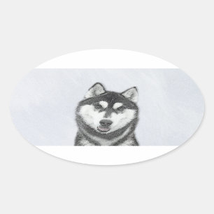 Hund för färgning av Siberian husky (svart och v Ovalt Klistermärke