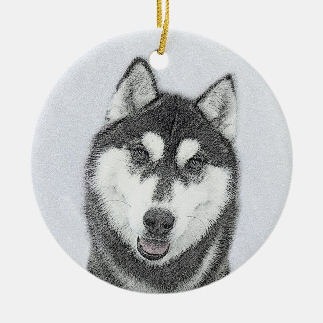 Hund för färgning av siberian husky (svart och vit julgransprydnad keramik (Framsidan)
