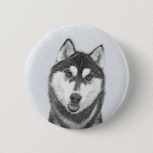 Hund för färgning av siberian husky (svart och vit knapp