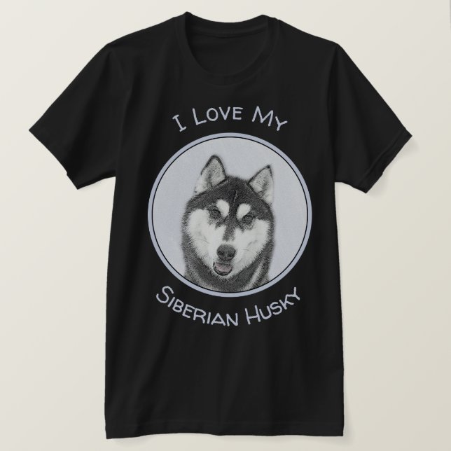 Hund för färgning av siberian husky (svart och vit t shirt (Design framsida)