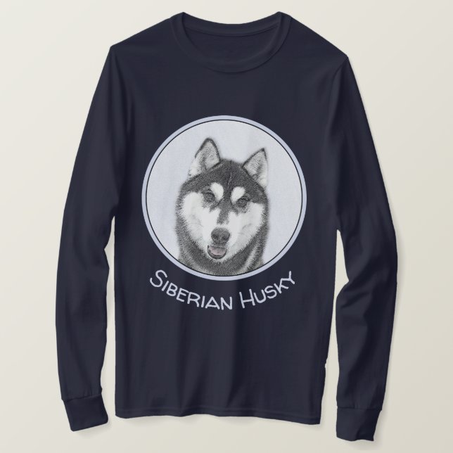 Hund för färgning av siberian husky (svart och vit t shirt (Design framsida)