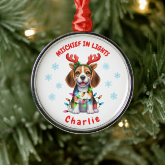 Hund för flytande vattenfärg Festive Beagle Snöfli Julgransprydnad Metall