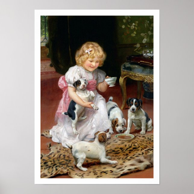Hund för Fox Terrier Puppies-Vintage Skriv ut Poster (Framsidan)