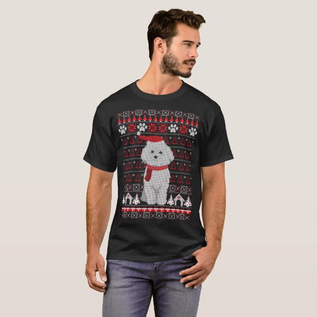 Hund för helgdag för Bichon Frise ful jultröja T Shirt (Hel framsida)