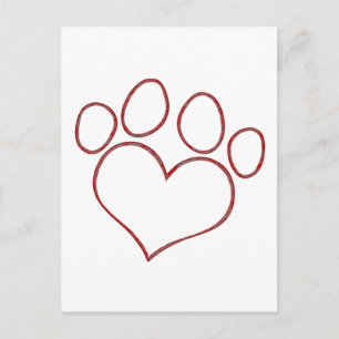 hund för hjärtformade Paw-utskrift, kattbit Vykort