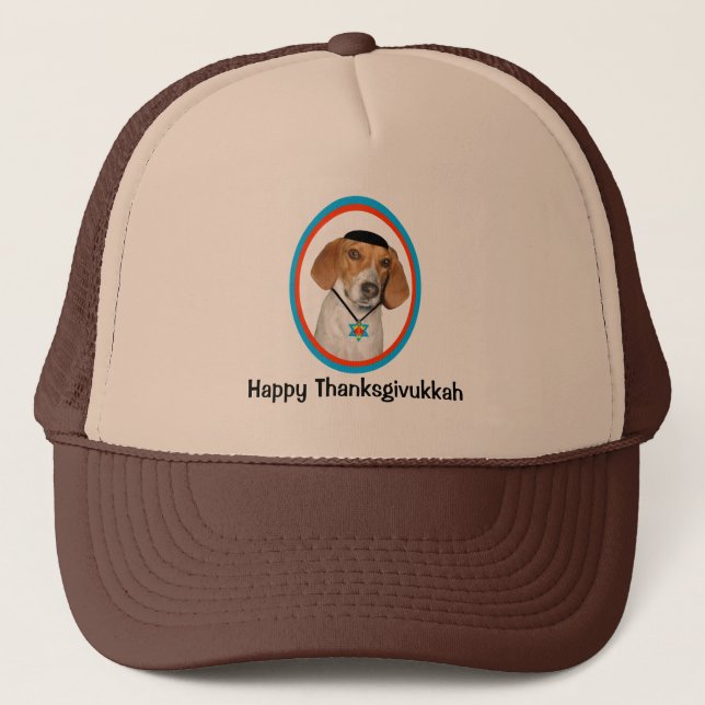 Hund för hund för Thanksgivukkah hatt rolig med Truckerkeps (Framsida)