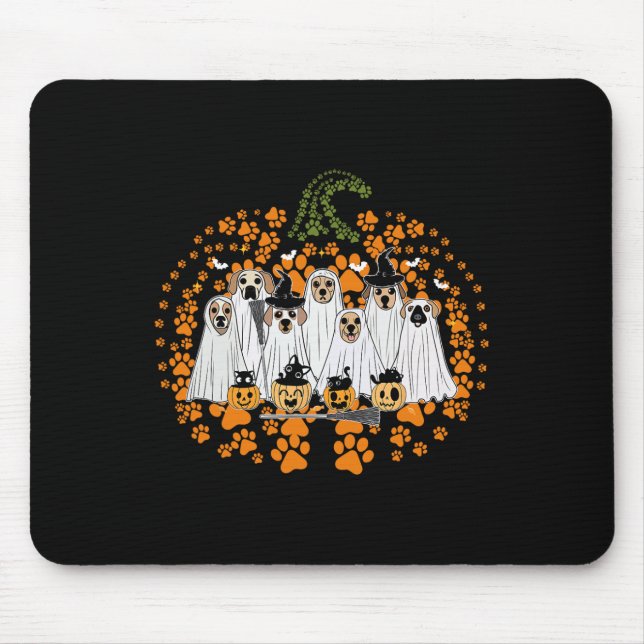 Hund för hund Paw Skriv ut Pumpkin-höstfälla Ghost Musmatta (Framsidan)