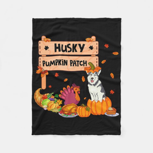 Hund för Husky Pumpkin Patch-Thanksgiving i Pumpki Fleecefilt (Framsidan)