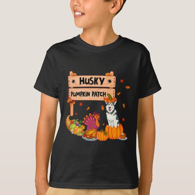 Hund för Husky Pumpkin Patch-Thanksgiving i Pumpki T Shirt (Framsida)