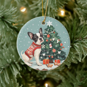 Hund för julboston Terrier Julgransprydnad Keramik