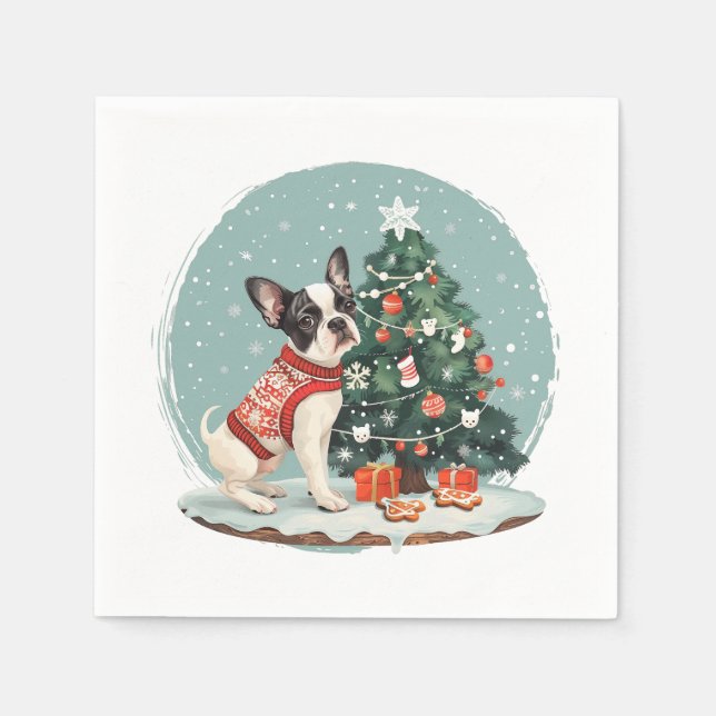 Hund för julboston Terrier Pappersservett (Framsidan)