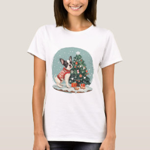 Hund för julboston Terrier T Shirt