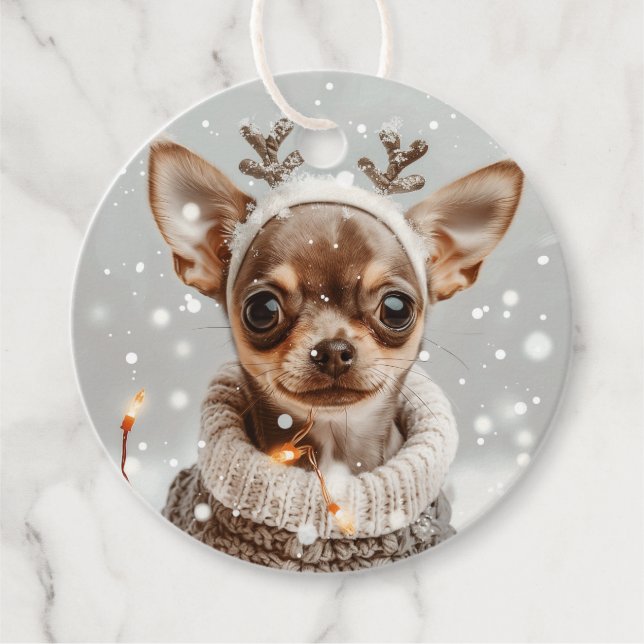 Hund för julchihuahua Reindeer Gåvor Etiketter (Framsida)