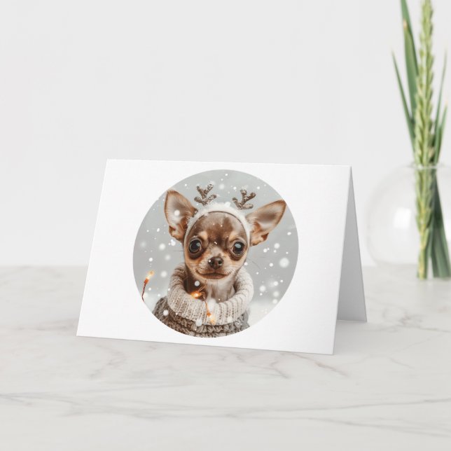 Hund för julchihuahua Reindeer Helgkort (Framsida)